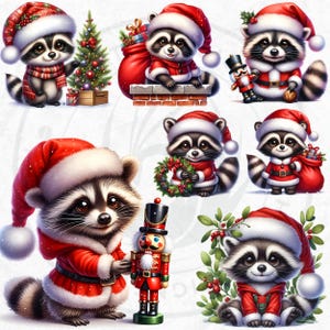 53 Cute Raccoon PNG Clipart Set, Christmas Raccoon clipart, Baby animal with Santa Hat Png, Christmas Clipart, Christmas cards & sublimation