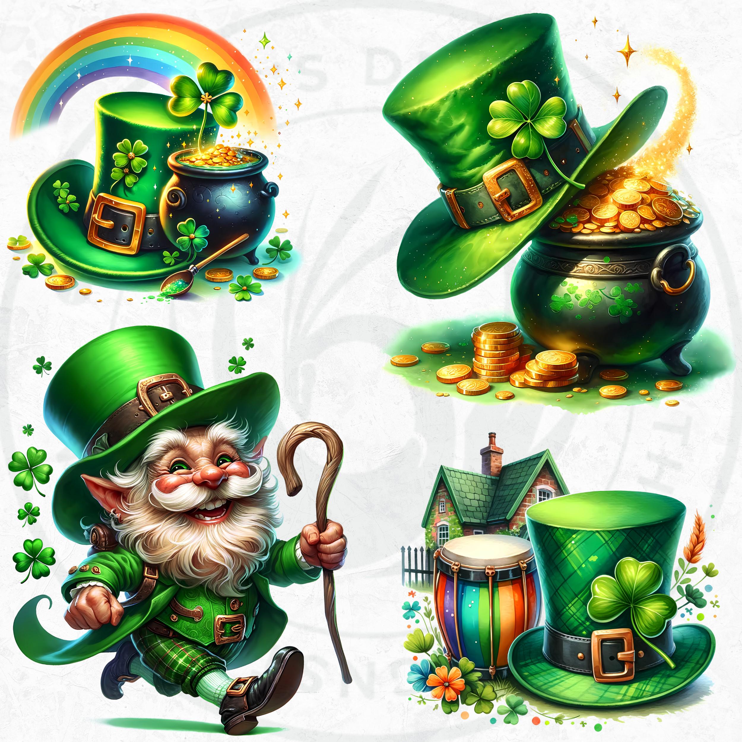 St Patrick's Day Clipart Set: Leprechaun & Shamrock PNG (digital ...