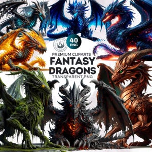 40 Fantasy Dragons Clipart Bundle, dragon PNG, Fantasy PNG, Fantasy Clipart, Fantasy Art, Role play clipart, Mythical clipart,commercial use