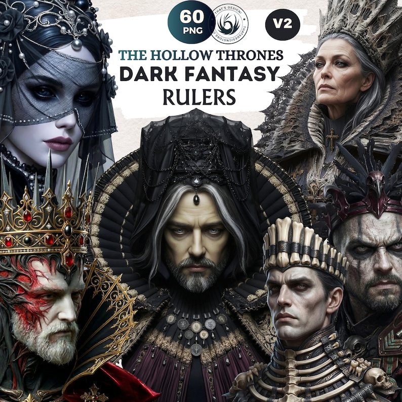 Dark Fantasy Rulers Portrait Clipart, Gothic Kings Queens, PNG Graphics ...
