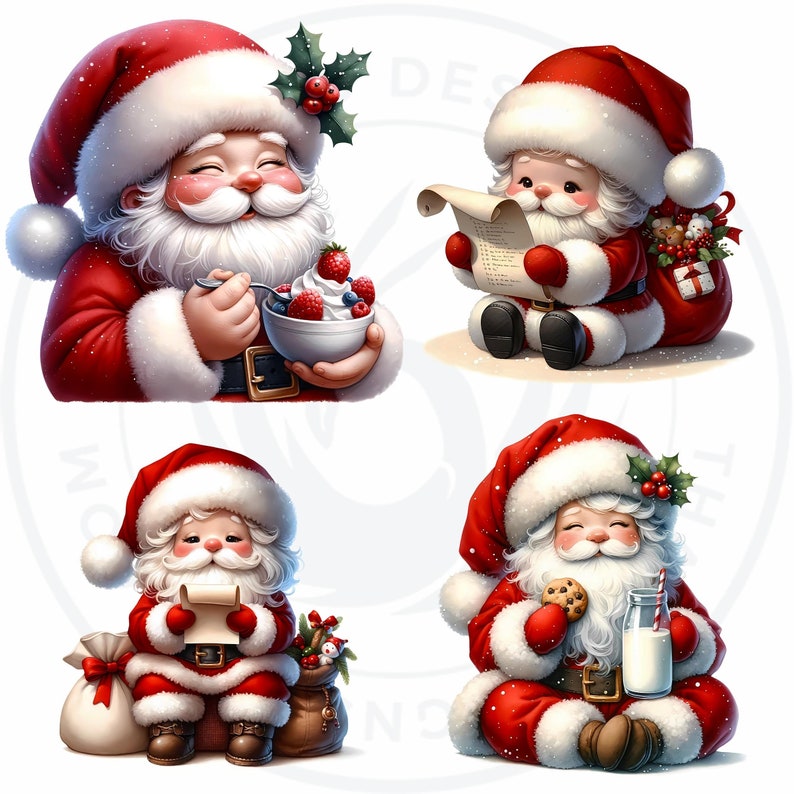 Cute Santa Clipart PNG for sublimation & crafts, Santa Claus christmas PNG, Card Making, print on demand Christmas Clipart. Commercial use