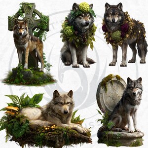 Watercolor Mystic Wolves Clipart PNG Bundle, Fantasy wolf for DIY Card, Junk Journal, Scrapbooking, Commercial use!