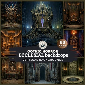 Gothic Horror Ecclesial Vertical Backdrops, Dark Fantasy Background for DIY, Journal kit, Scrapbooking, Collage