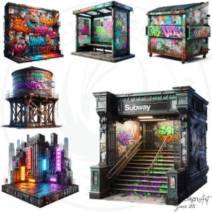 Urban Graffiti Clipart Set: Hip Hop Street Art, Neon Graphics (PNG ...