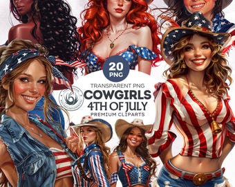 Patriotic Cowgirl Clipart PNG: 4th of July, USA Flag (Digital Prints)