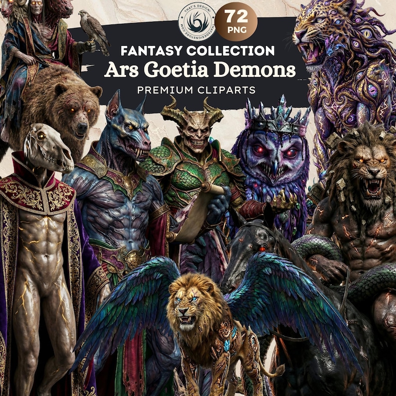 Ars Goetia Demons Clipart Bundle, Kabbalah Occult Fantasy Art (72 PNG ...