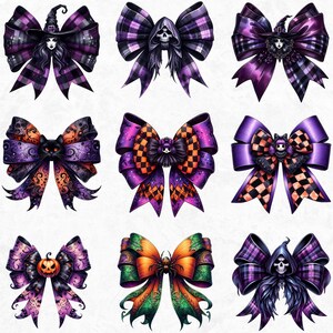 Gothic Halloween Bow Clipart Set: Spooky Characters (PNG Digital ...