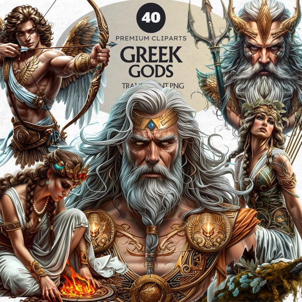 Griechische Gottheit Clipart-Set, griechische Mythologie Grafiken, antikes Griechenland, griechische Gottheiten, Zeus, Athena, Poseidon, Gaia, Eros, Ares, Dionysos