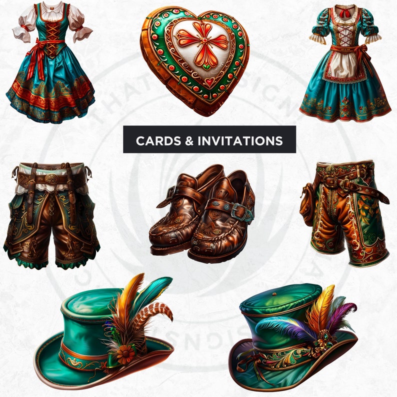 30 Oktoberfest Festival Clipart Set, Traditional Bavarian Festive PNG, Beer festival PNG, pretzel, dirndl, lederhosen, rooster, beer stein