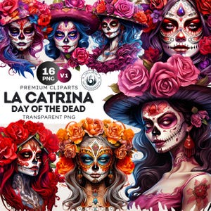 La Catrina Jour des morts PNG Clipart Día de Los Muertos Art chicano, crâne de sucre floral, lot mexicain d'Halloween. Utilisation commerciale pour le POD