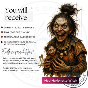 Horrific Halloween Witch Clipart Set V1, Bad witch Halloween Clipart, Spooky Halloween prints | Transparent PNG for craft and sublimation