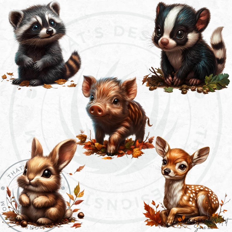 60 Woodland animals Clipart Set, Cute and Realistic Forest Wildlife, Fall Clipart, Autumn animal PNG, baby animals PNG, Fall sublimation