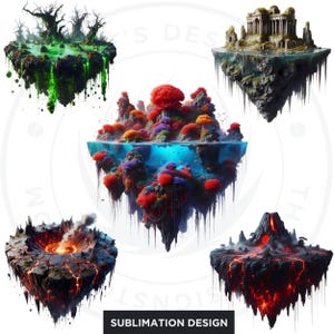 Floating Islands Ecosystem Cliparts - 30 Magical PNG Set for Sublimation and Crafts, RPG & POD. Fantasy Islands png, Nature Fantasy art