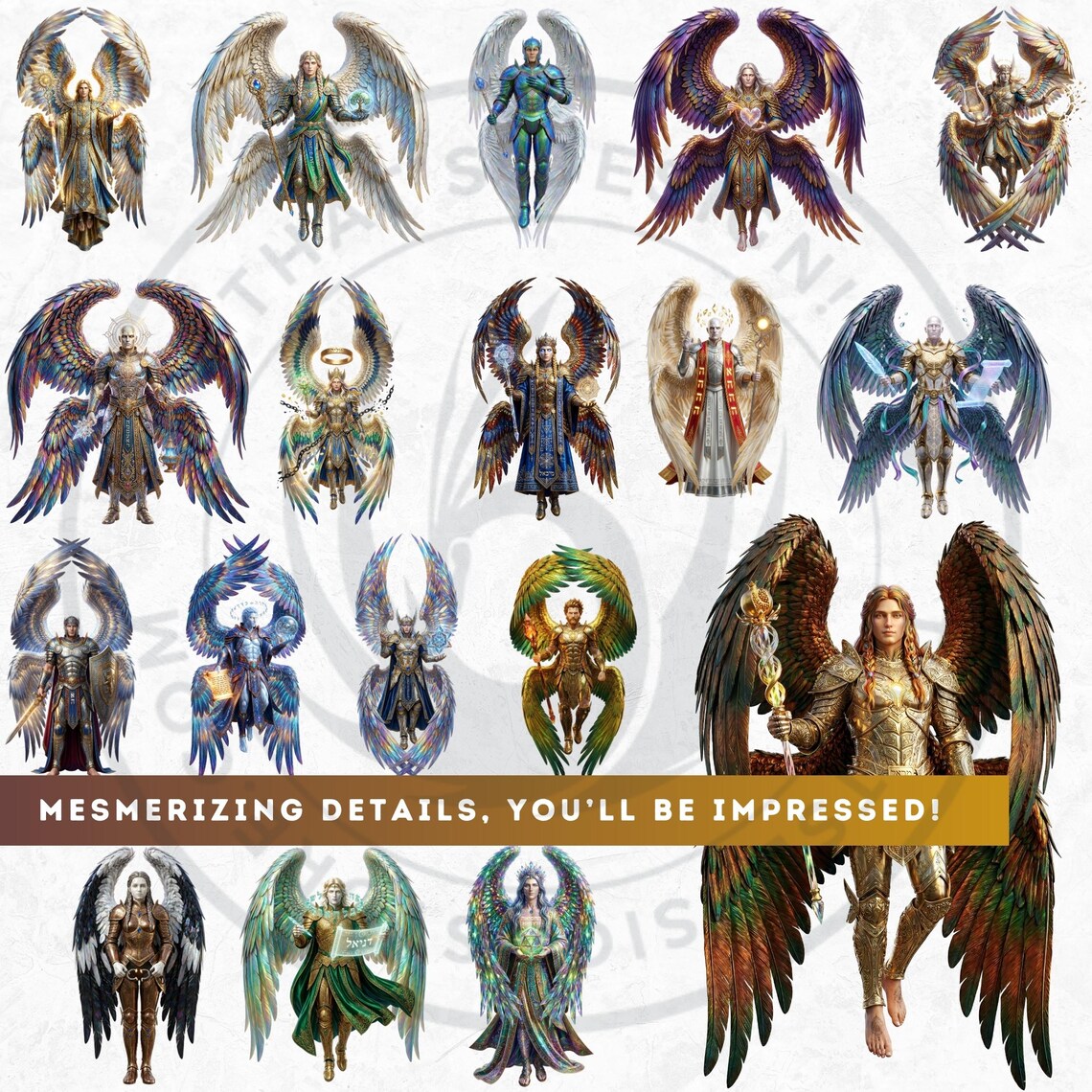 72 Shemhamphorasch Kabbalah Angels Clipart, Mystical Divine Graphics ...