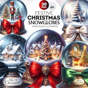 30 Weihnachten Schneekugeln Clipart Set, Weihnachts Clipart PNG, Elegantes Weihnachtsdekor, Weihnachtskarten, Winter Clipart - Urlaubsszenen