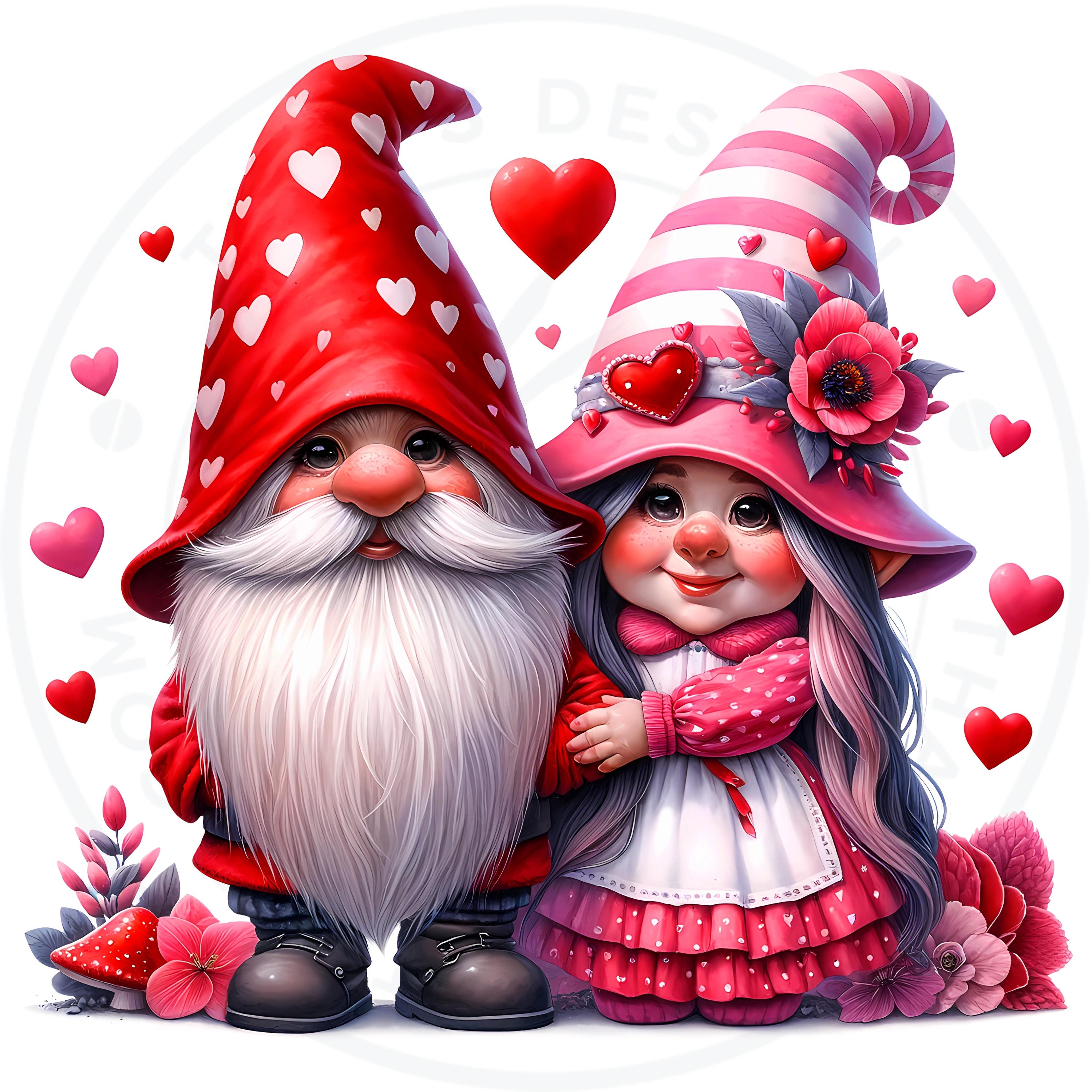 Watercolor Valentine Gnomes Clipart: Red Fantasy Love Gnomes (PNG) - Etsy