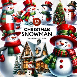 Watercolor Christmas Snowman PNG Clipart bundle, snowman illustration, Winter Clipart for Christmas cards and sublimation designs