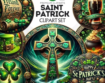 50 St Patrick&#39;s Day Clipart Set, Leprechaun Clipart PNG, Lucky Sublimation Design, Shamrock Illustration PNG. Crafts and sublimation designs