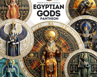 Egyptian Gods Clipart: Ancient Egypt Mythology Pantheon, Round images (PNG, Digital Download, Commercial Use)