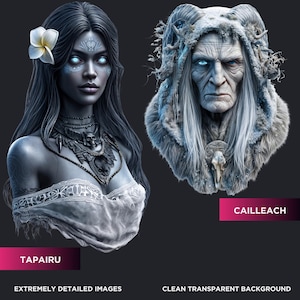 Creatures of Folklore Dark Fantasy Clipart PNG Set World Mythology Gothic Monsters for Horror & Junk Journal Kit Sublimation, Baba yaga