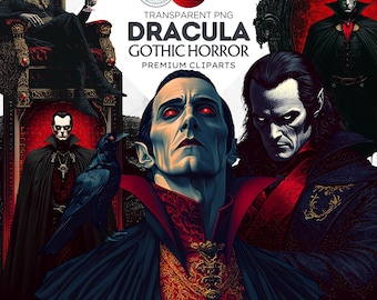 Dracula Clipart Set: Gothic Vampire PNG Images, Halloween decor (Digital Download, Commercial Use)
