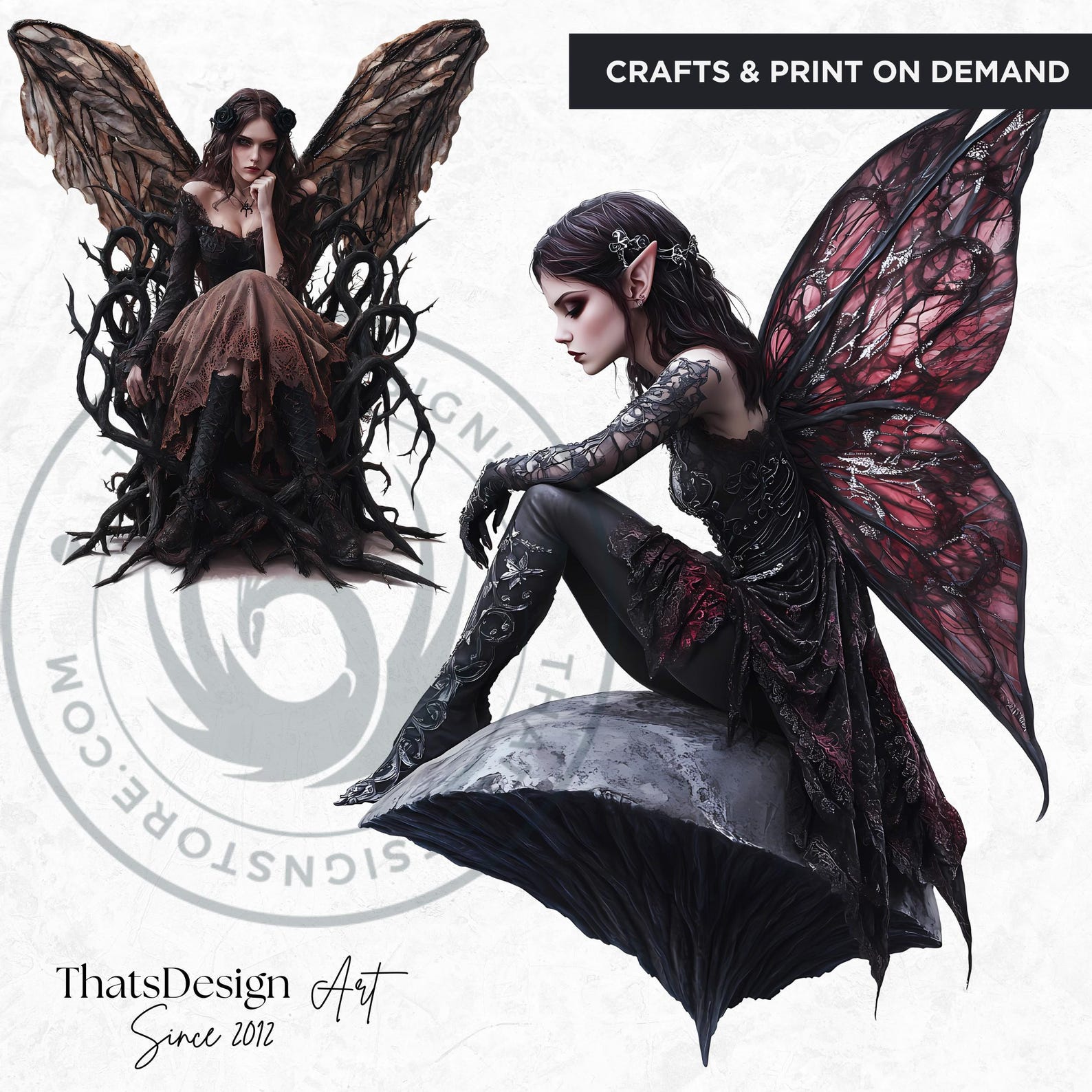 Gothic Fairies Clipart Set: Dark Fantasy PNG Bundle (digital Download ...
