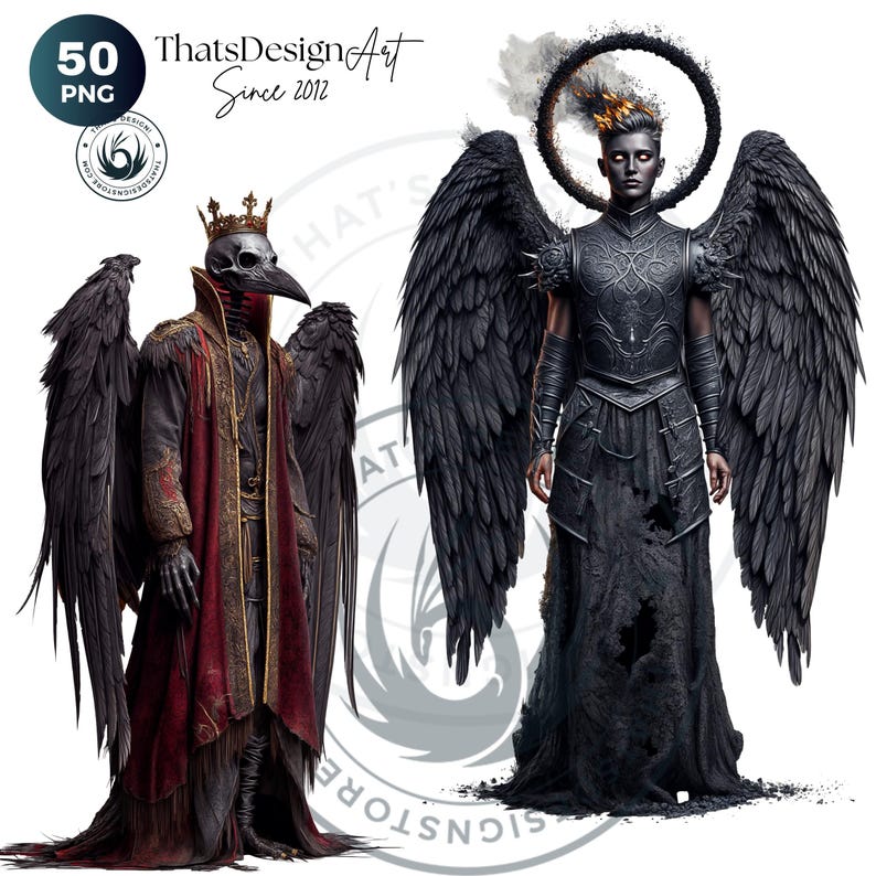 Gothic Dark Fantasy Creatures Clipart Set: Winged Angels, Demons ...