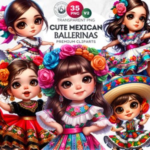 Jolie ballerine mexicaine Clipart PNG Set V2, danseuse mexicaine de Cinco de Mayo, conception de fille mexicaine, Fiesta du festival mexicain, conception par sublimation
