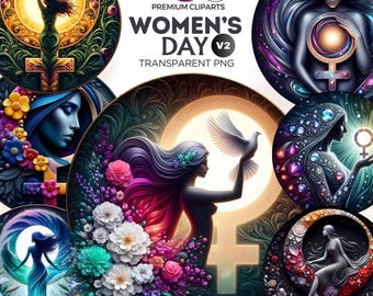 Women's Day Clipart Set: Floral Feminine Symbols (PNG Digital Download)