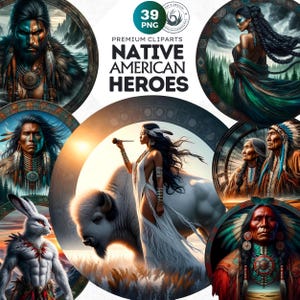 Native American Heroes Clipart-Set, amerikanische Mythologie, Irokese, Hopi, Sioux, Cherokee Kultur, mesoamerikanische Gottheiten Sublimationsdesign