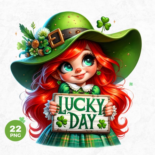 St Patricks day Gnome Girls Clipart PNG Set, Watercolor leprechaun girl, Irish Gnome Sublimation Design, Shamrock PNG. Saint Patrick PNG