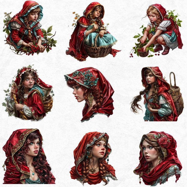 Little red riding hood Clipart Set,fairy tale clip art, hunter, wolf clipart, Fairytale Bundle PNG for sublimation, Scrapbook, Junk Journal