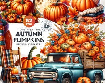 Autumn Pumpkin Clipart Set: Harvest Season PNG, Thanksgiving Graphics (PNG, Digital Download, Commercial Use)