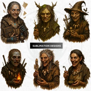 Horrific Halloween Witch Clipart Set V1, Bad witch Halloween Clipart, Spooky Halloween prints | Transparent PNG for craft and sublimation