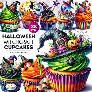 38 Halloween Witch Cupcake Clipart Set, Witchcraft Halloween png, Halloween treats png | Halloween cupcakes, witch hat,Halloween Sublimation