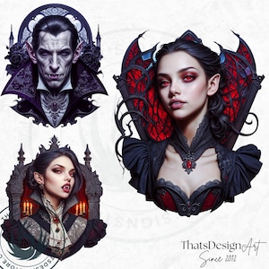 Vampire clipart Set, halloween clipart, Gothic Dracula design, Fantasy gothic clipart, Halloween png, bat clipart, crafts & sublimation