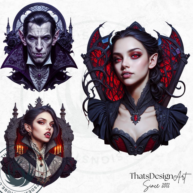 Vampire clipart Set, halloween clipart, Gothic Dracula design, Fantasy gothic clipart, Halloween png, bat clipart, crafts & sublimation