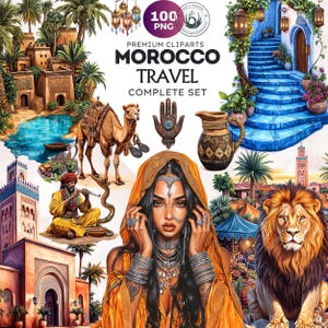 100 Morocco travel clipart Set. Moroccan architecture, Ryads, souks, Marrakesh market, Oriental, Berber and Tuareg culture, Moroccan decor