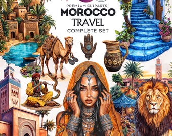 Morocco Travel Clipart Set: Moroccan Culture, Architecture (100 PNG)