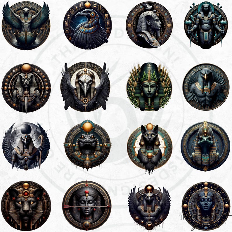 55 Egyptian Major Gods and Goddesses V2, Ancient Egypt Pantheon Clipart, Ancient Egypt mythology png clip art, Anubis, Osiris, Horus,Thoth, Ra, Seth
