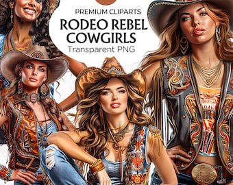 Western Cowgirl Portrait Clipart Set: Rodeo Fashion PNG (Digital Download)