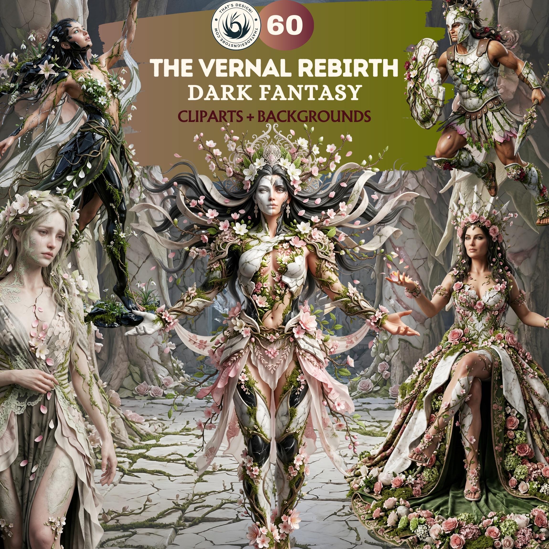 Dark Fantasy Spring Clipart Bundle, Floral Gothic Characters, Nature ...