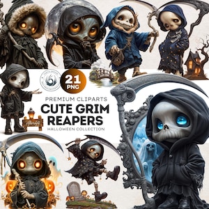 21 Süß Der Sensenmann Clipart V2, der grimmige Ripper, Fantasy Clipart, Gothic Halloween Clipart, Halloween Png, Tod Clipart für Kinder, Halloween