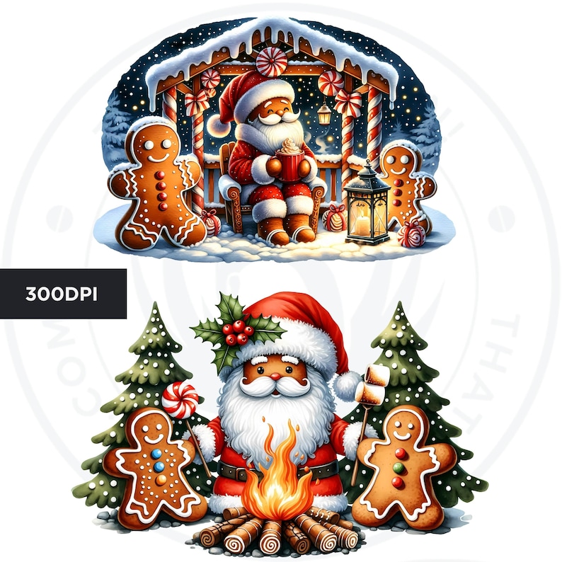 Santa Gingerbread Man Clipart: Watercolor Christmas PNG Bundle ...