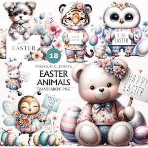 Nursery Easter animals clipart bundle, Nursery animals PNG, Spring PNG, Easter Eggs png graphics, printable Easter sublimation
