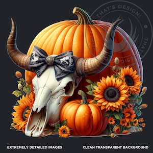 Fall Western Coquette Pumpkins PNG set, Cowgirl Fall Decor Clipart, Boho Autumn pumpkin with sunflower, Autumn harvest, Commercial use