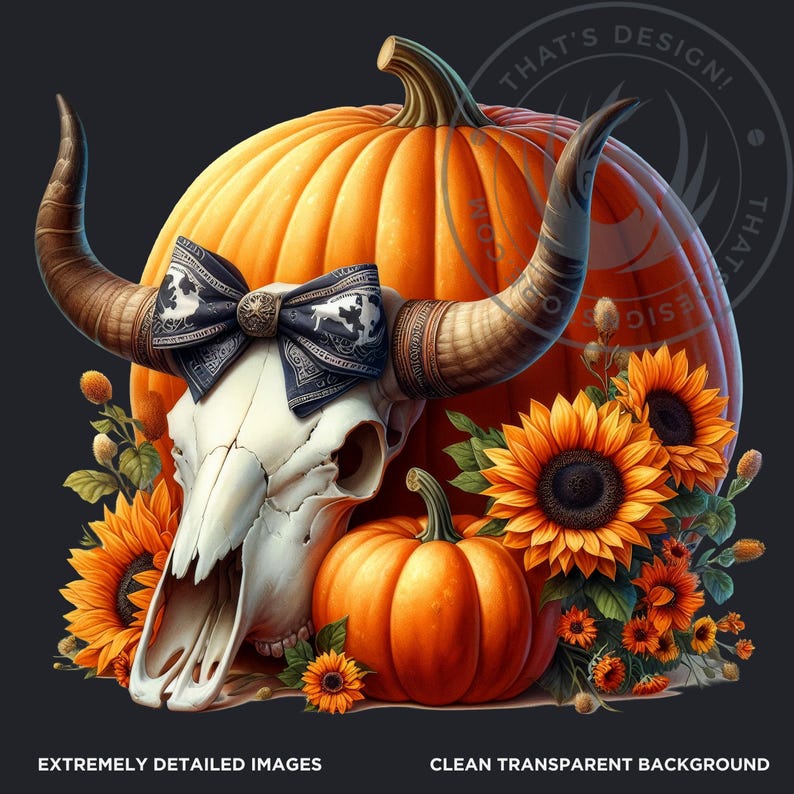 Fall Western Coquette Pumpkins PNG set, Cowgirl Fall Decor Clipart, Boho Autumn pumpkin with sunflower, Autumn harvest, Commercial use