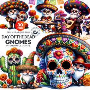 Day of the dead clipart, Mexican Gnomes PNG, Sugar Skull PNG, Día de Los Muertos Clipart, Mexican Halloween design, Cinco de Mayo Fiesta