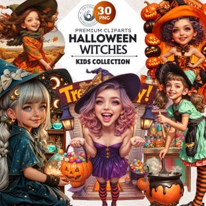 Halloween cute Witch Clipart set, Halloween PNG, witch with pumpkin, Spooky season, Kids Halloween. Crafts, Scrapbooking, sublimation design