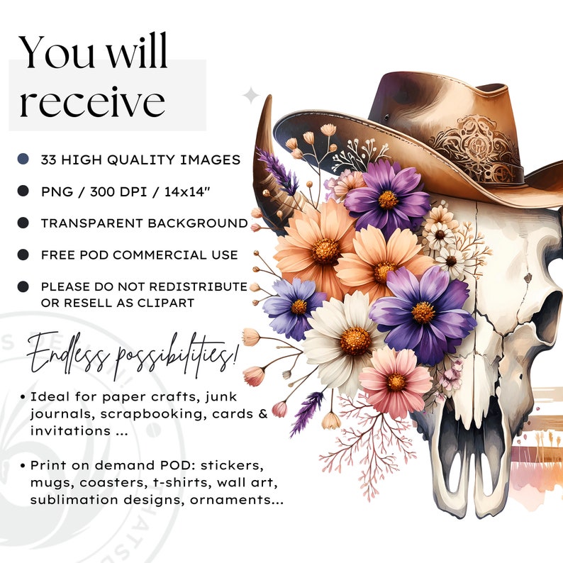 Rustic Bull skull PNG clipart Set, western PNG, Western Sublimation, floral cow skull with sunflower crafts and sublimation. Commercial use